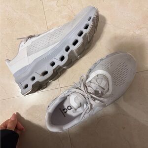 On Running Light Gray and White Athletic Shoes